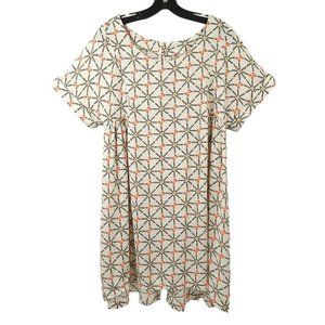 Free People Geometric Floral Tunic Trapeze Dress S High Low White Orange Boho